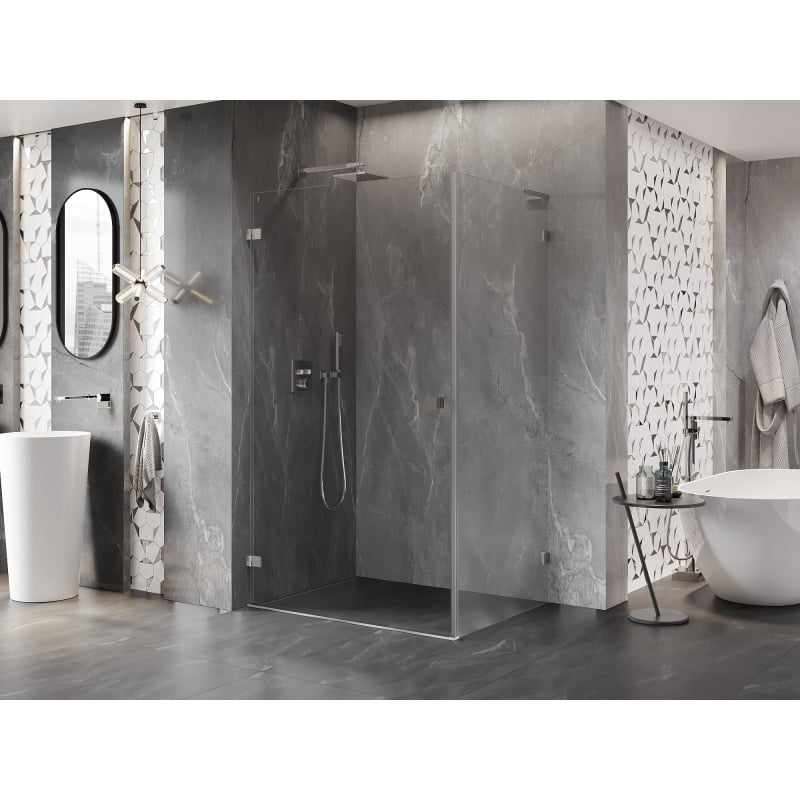 Mexen Lunar-B L left hinged shower enclosure 85 x 70 cm, transparent, brushed nickel- 832L-085-070-97-00-L