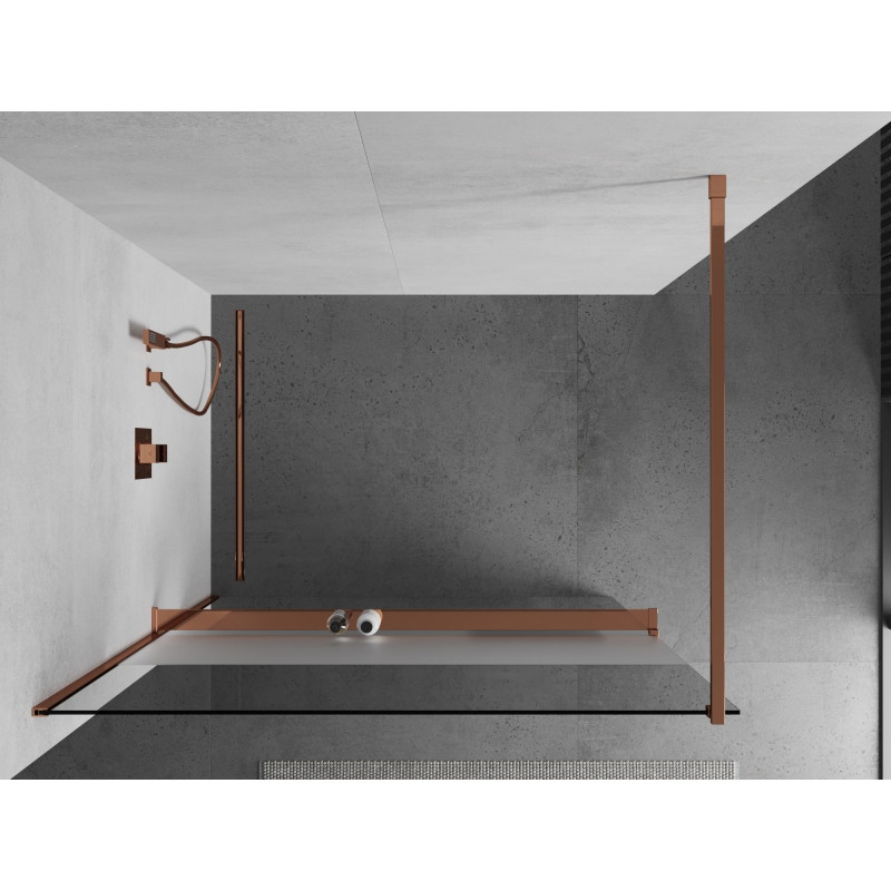 Mexen Kioto+ shower wall with shelf Walk-in 70 x 200 cm, transparent/frosted, rose gold - 800-070-121-60-35