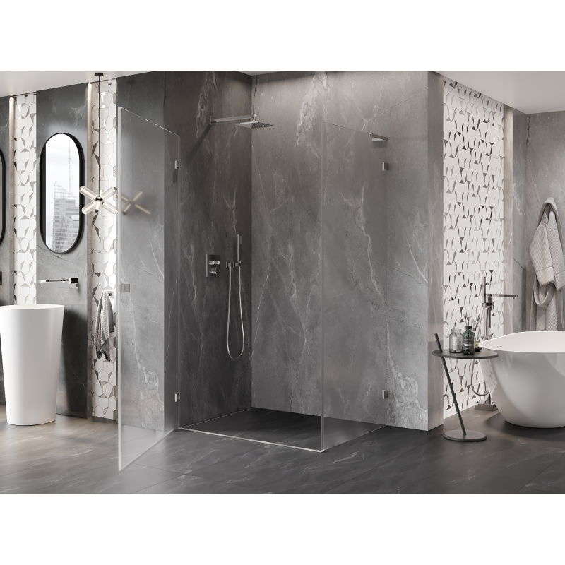 Mexen Lunar-B L shower enclosure, left-hinged, 90 x 80 cm, transparent, brushed nickel - 832L-090-080-97-00-L