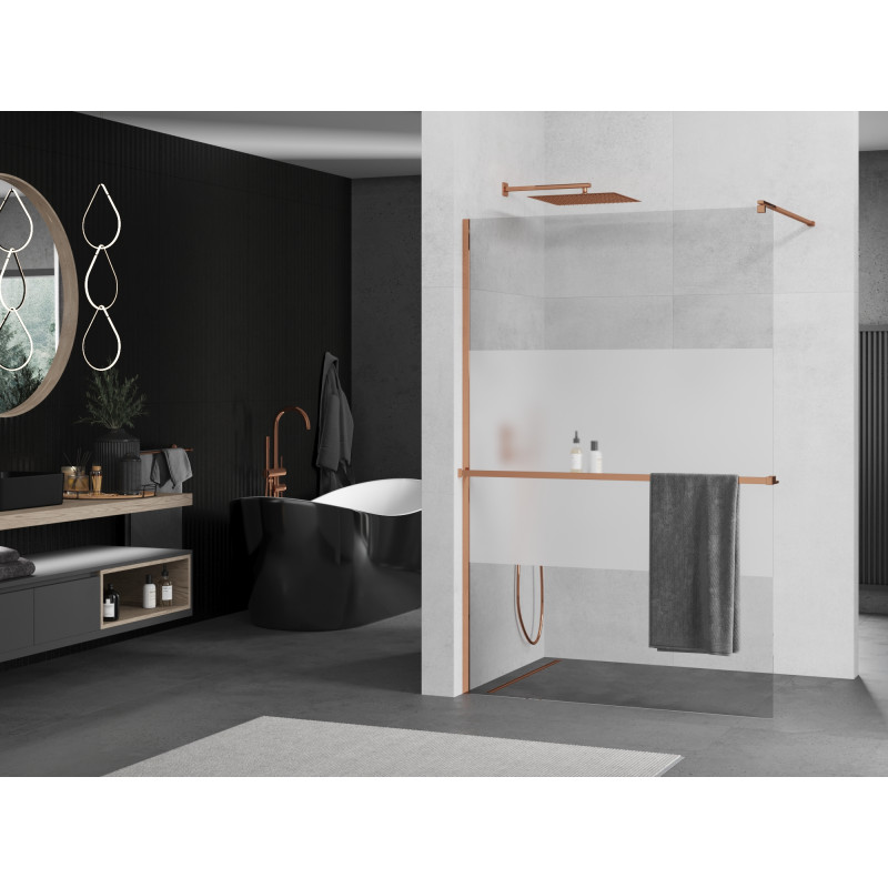 Mexen Kioto+ shower wall with shelf Walk-in 90 x 200 cm, transparent/frosted, rose gold - 800-090-121-60-35
