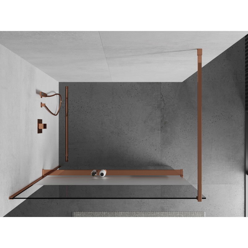 Mexen Kioto+ shower wall with Walk-in shelf 100 x 200 cm, transparent/frosted, rose gold - 800-100-121-60-35