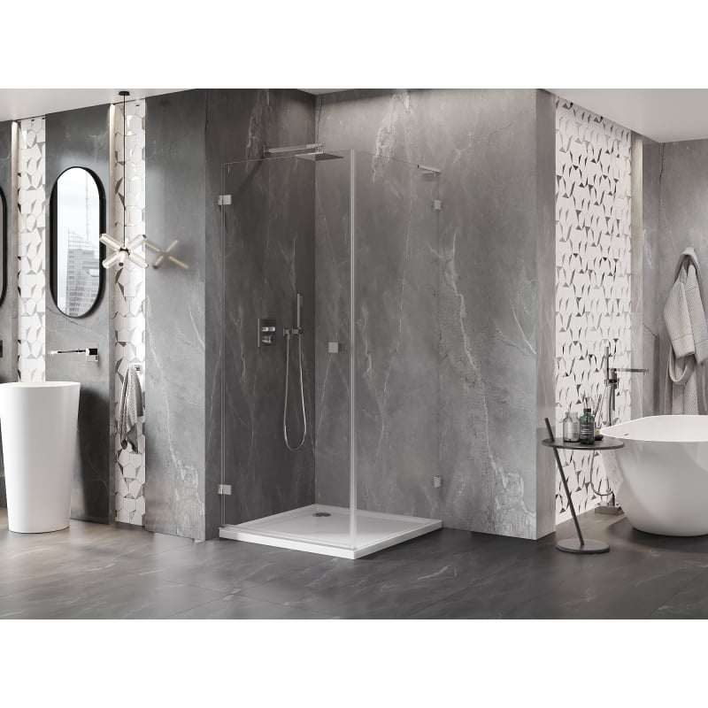 Mexen Lunar-B L left-hand hinged shower enclosure 100 x 100 cm, transparent, brushed nickel- 832L-100-100-97-00-L
