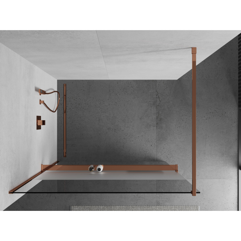 Mexen Kioto+ shower wall with shelf Walk-in 110 x 200 cm, transparent/frosted, pink gold - 800-110-121-60-35