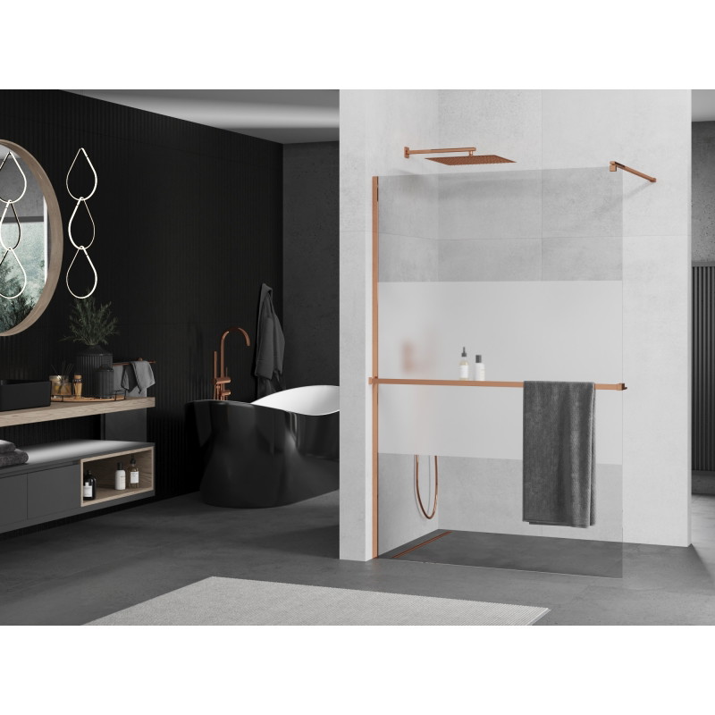 Mexen Kioto+ shower wall with shelf Walk-in 80 x 200 cm, transparent/frosted, pink gold - 800-080-121-60-35