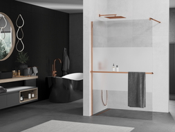 Mexen Kioto+ shower wall with shelf Walk-in 80 x 200 cm, transparent/frosted, pink gold - 800-080-121-60-35
