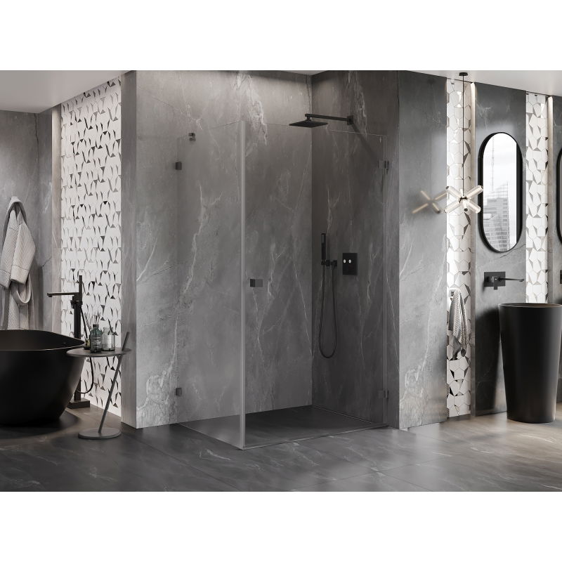 Mexen Lunar-B 90 x 70 cm Right Hinged Shower Enclosure, Transparent, Gun Metal - 832-090-070-95-00-P