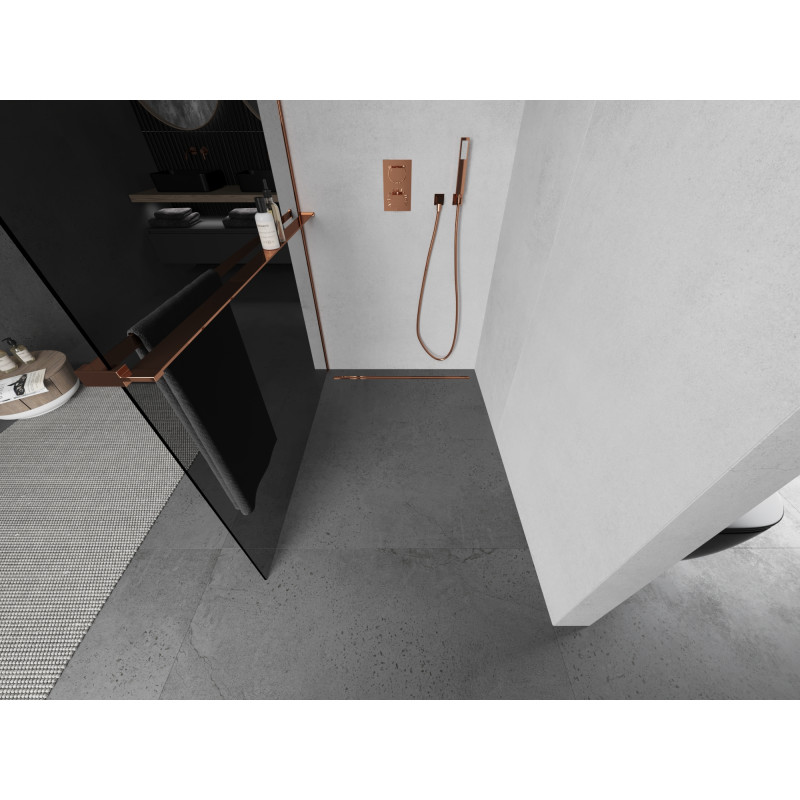 Mexen Kioto+ shower wall with shelf Walk-in 70 x 200 cm, graphite, rose gold - 800-070-121-60-40