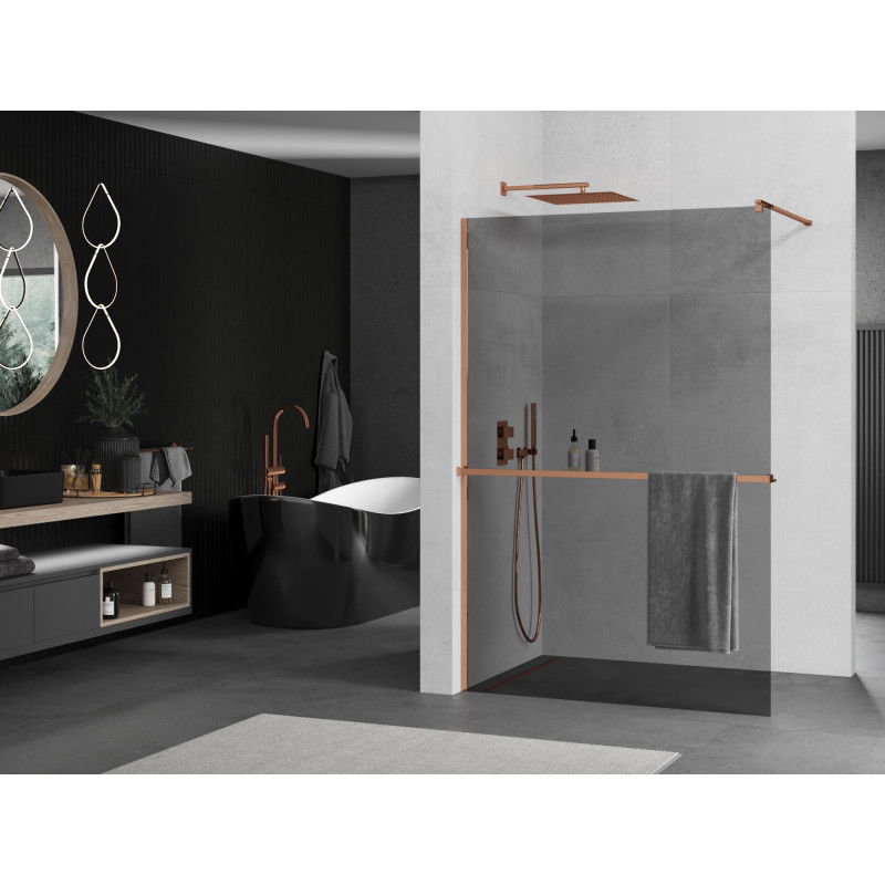 Mexen Kioto+ shower wall with Walk-in shelf 70 x 200 cm, graphite, rose gold - 800-070-121-60-40