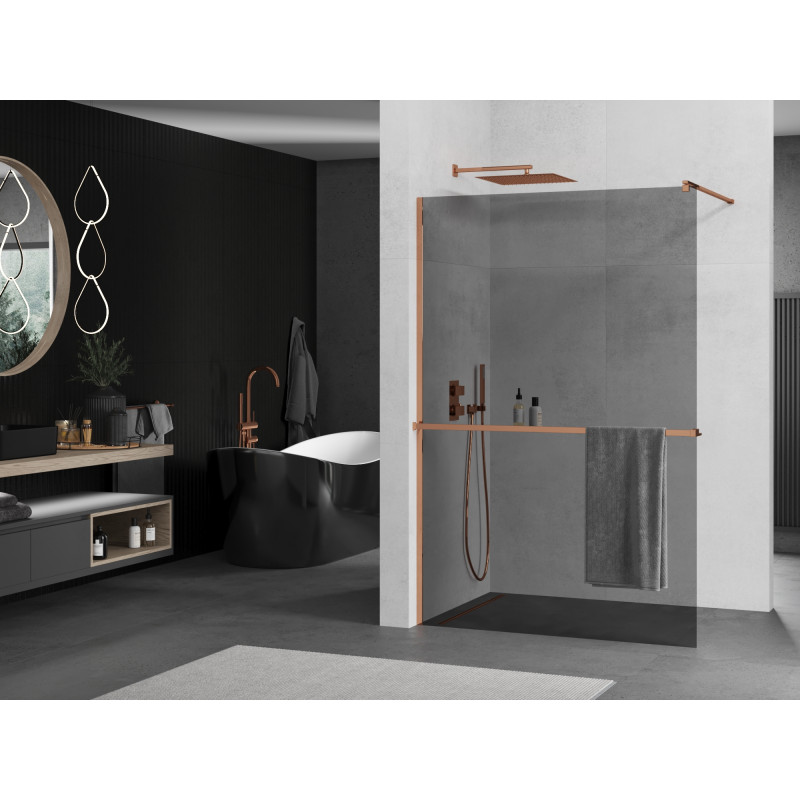 Mexen Kioto+ shower wall with shelf Walk-in 90 x 200 cm, graphite, rose gold - 800-090-121-60-40