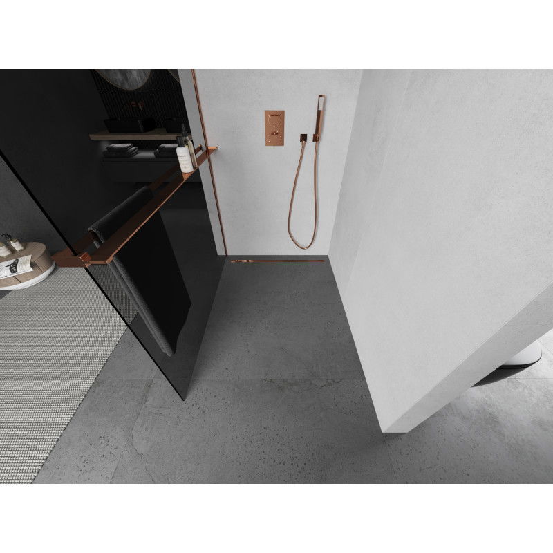 Mexen Kioto+ shower screen with Walk-in shelf 100 x 200 cm, graphite, rose gold - 800-100-121-60-40