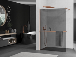 Mexen Kioto+ shower wall with shelf Walk-in 110 x 200 cm, graphite, rose gold - 800-110-121-60-40