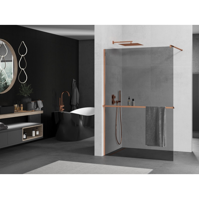 Mexen Kioto+ shower wall with Walk-in shelf 120 x 200 cm, graphite, rose gold - 800-120-121-60-40