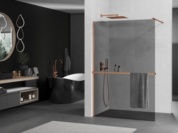 Mexen Kioto+ shower wall with Walk-in shelf 120 x 200 cm, graphite, rose gold - 800-120-121-60-40