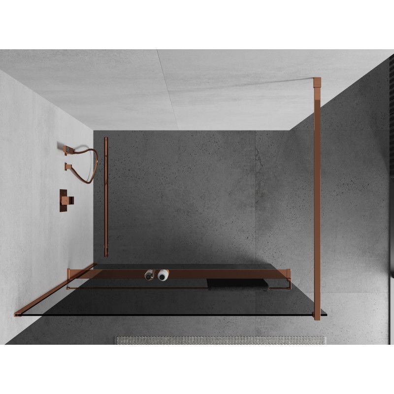 Mexen Kioto+ shower wall with shelf Walk-in 120 x 200 cm, graphite, rose gold - 800-120-121-60-40