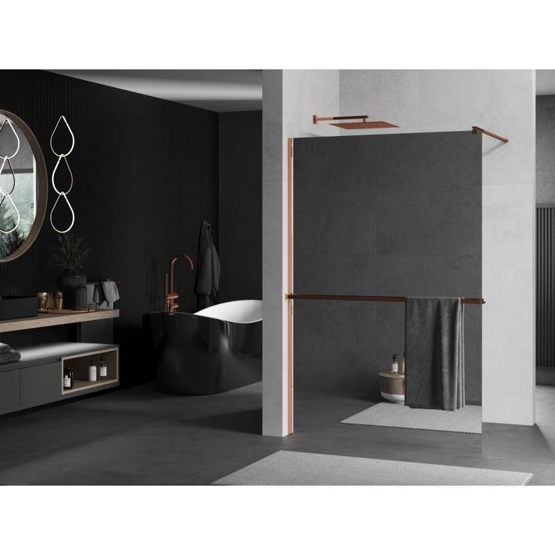 Mexen Kioto+ shower wall with shelf Walk-in 80 x 200 cm, mirror, rose gold - 800-080-121-60-50
