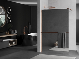 Mexen Kioto+ shower screen with shelf Walk-in 90 x 200 cm, mirror, pink gold - 800-090-121-60-50