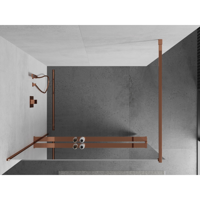 Mexen Kioto+ shower screen with shelf Walk-in 90 x 200 cm, mirror, pink gold - 800-090-121-60-50