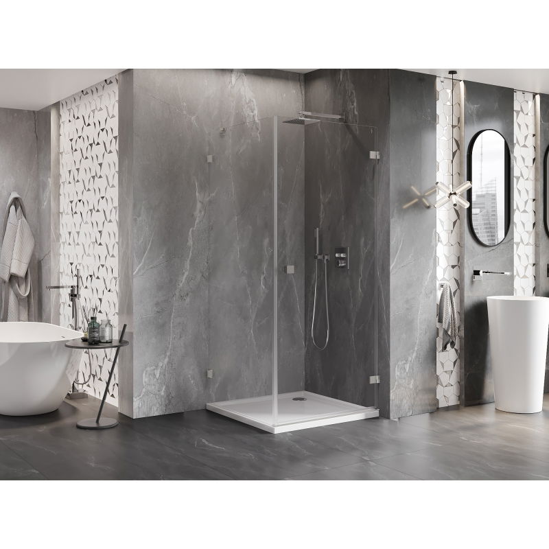 Mexen Lunar-B right hinged shower cubicle 100 x 100 cm, transparent, brushed nickel - 832-100-100-97-00-P