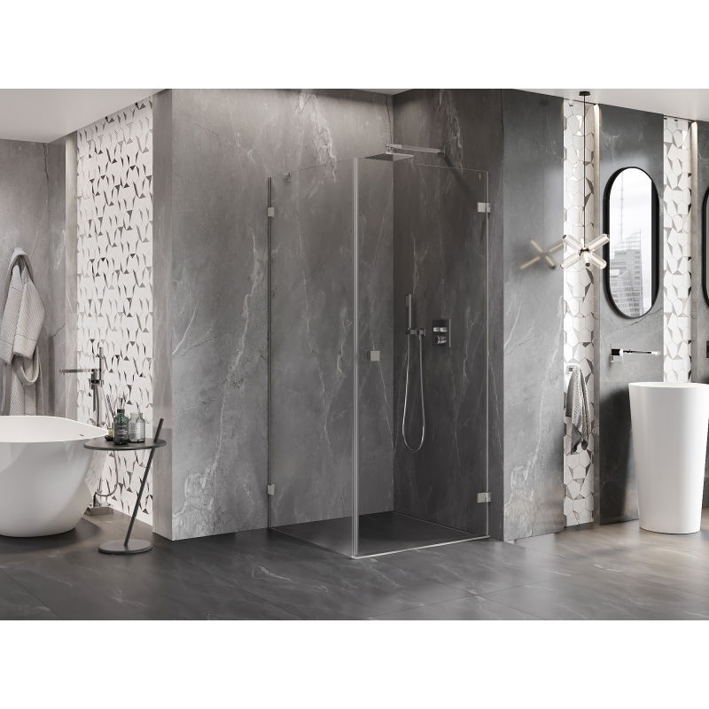 Mexen Lunar-B right hinged shower cubicle 100 x 100 cm, transparent, brushed nickel - 832-100-100-97-00-P