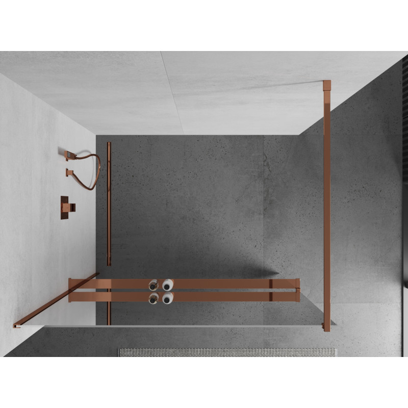 Mexen Kioto+ shower wall with shelf Walk-in 100 x 200 cm, mirror, pink gold - 800-100-121-60-50