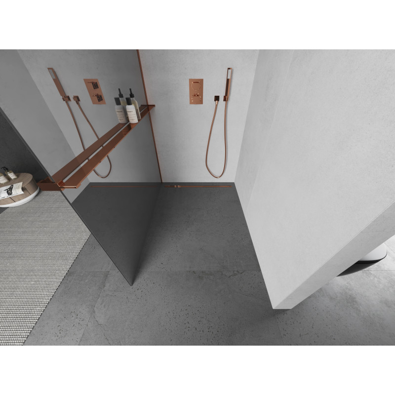 Mexen Kioto+ shower screen with shelf Walk-in 110 x 200 cm, mirror, rose gold - 800-110-121-60-50