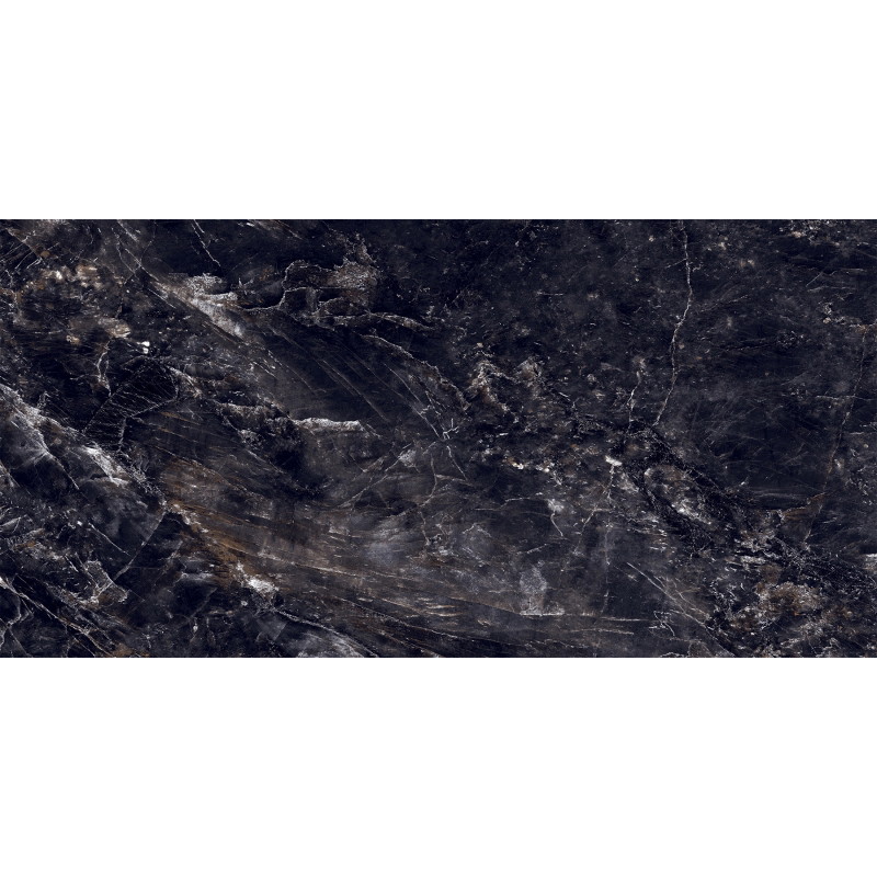 Mexen Rokocha Black Glazed Rectified Porcelain G1, Floor and Wall Tile 120 x 60 cm, High Gloss - TL205-120-060-01