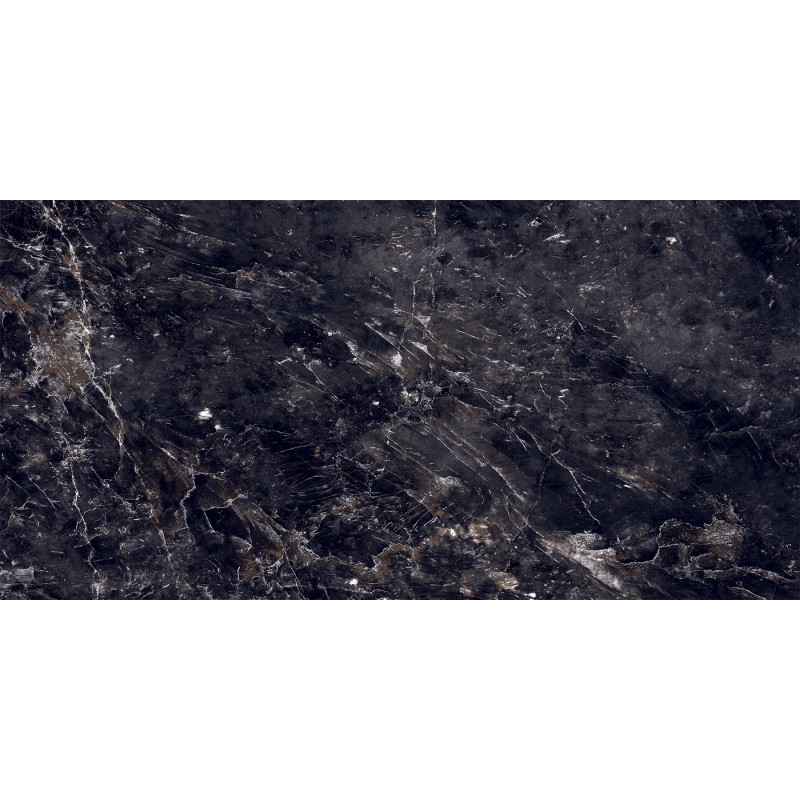 Mexen Rokocha Black Glazed Rectified Porcelain G1, Floor and Wall Tile 120 x 60 cm, High Gloss - TL205-120-060-01