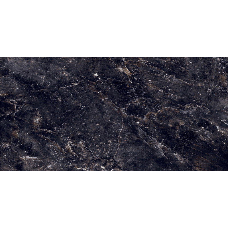 Mexen Rokocha Black Glazed Rectified Porcelain G1, Floor and Wall Tile 120 x 60 cm, High Gloss - TL205-120-060-01