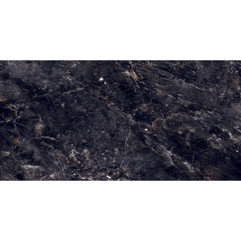 Mexen Rokocha Black glazed rectified porcelain tile G1, 120 x 60 cm, high gloss - TL205-120-060-01