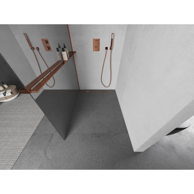 Mexen Kioto+ shower wall with shelf Walk-in 120 x 200 cm, mirror, rose gold - 800-120-121-60-50