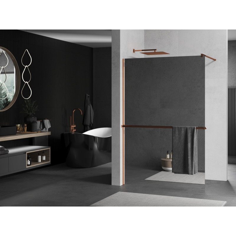 Mexen Kioto+ shower wall with shelf Walk-in 120 x 200 cm, mirror, rose gold - 800-120-121-60-50