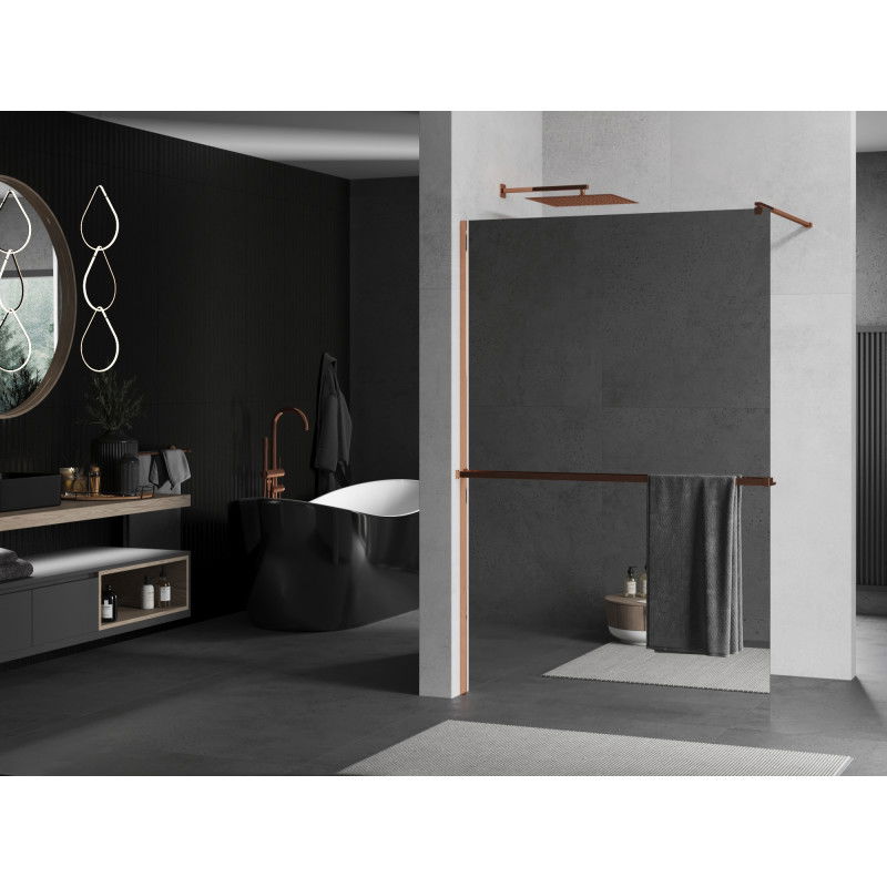 Mexen Kioto+ shower wall with Walk-in shelf 120 x 200 cm, mirror, rose gold - 800-120-121-60-50