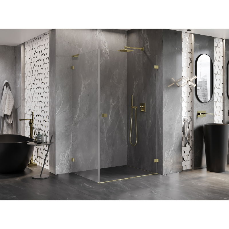 Mexen Lunar-B L Pivot Shower Enclosure Right 85 x 70 cm, Transparent, Brushed Gold - 832L-085-070-55-00-P