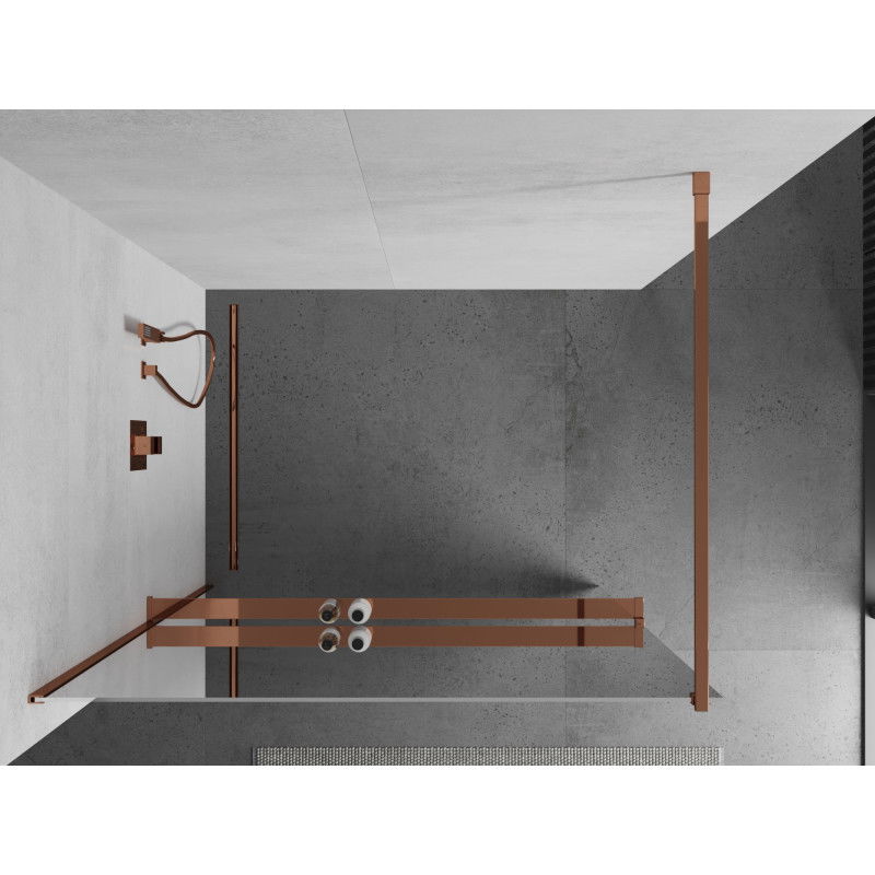 Mexen Kioto+ shower wall with Walk-in shelf 120 x 200 cm, mirror, rose gold - 800-120-121-60-50