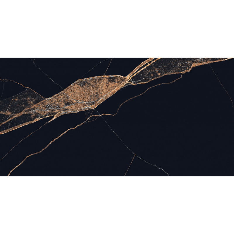 Mexen Fossil Black glazed rectified gres G1, floor and wall tile 120 x 60 cm, high gloss - TL213-120-060-00