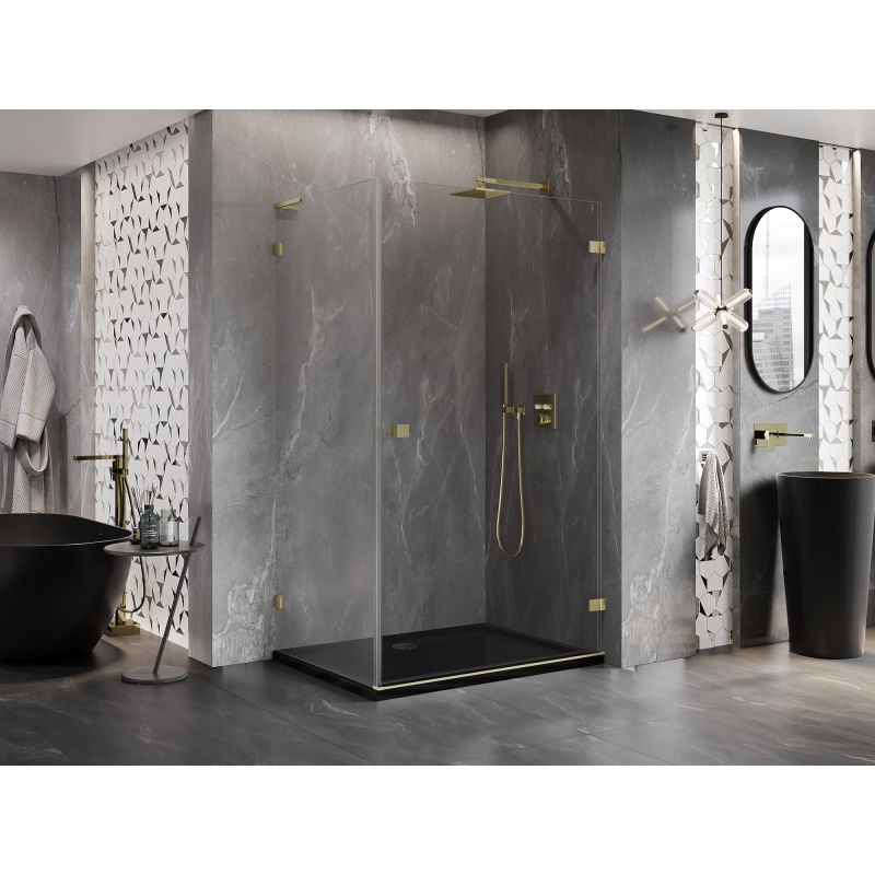Mexen Lunar-B L Right Swing Shower Enclosure 95 x 70 cm, Transparent, Brushed Gold - 832L-095-070-55-00-P