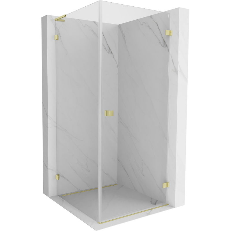 Mexen Lunar-B L Right Swing Shower Enclosure 80 x 80 cm, Transparent, Brushed Gold - 832L-080-080-55-00-P