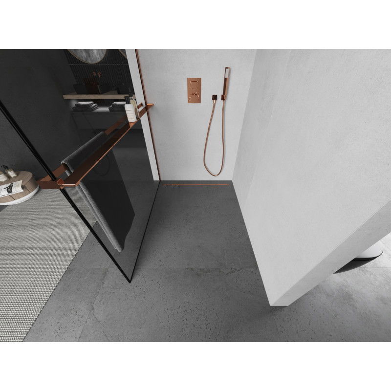 Mexen Kioto+ shower wall with shelf Walk-in 80 x 200 cm, black frame, rose gold - 800-080-121-60-70