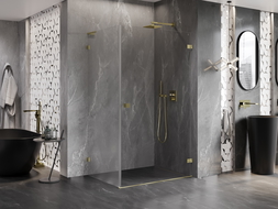 Mexen Lunar-B L Right Hinged Shower Enclosure 95 x 80 cm, Transparent, Brushed Gold - 832L-095-080-55-00-P