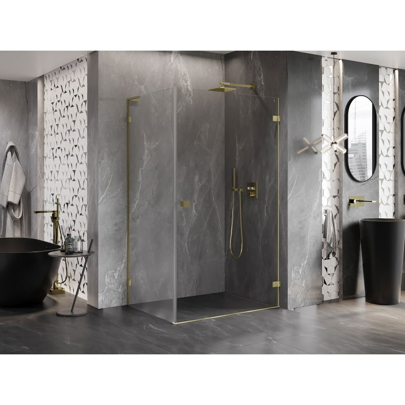 Mexen Lunar-B L Hinged Right Shower Enclosure 100 x 80 cm, Transparent, Brushed Gold - 832L-100-080-55-00-P