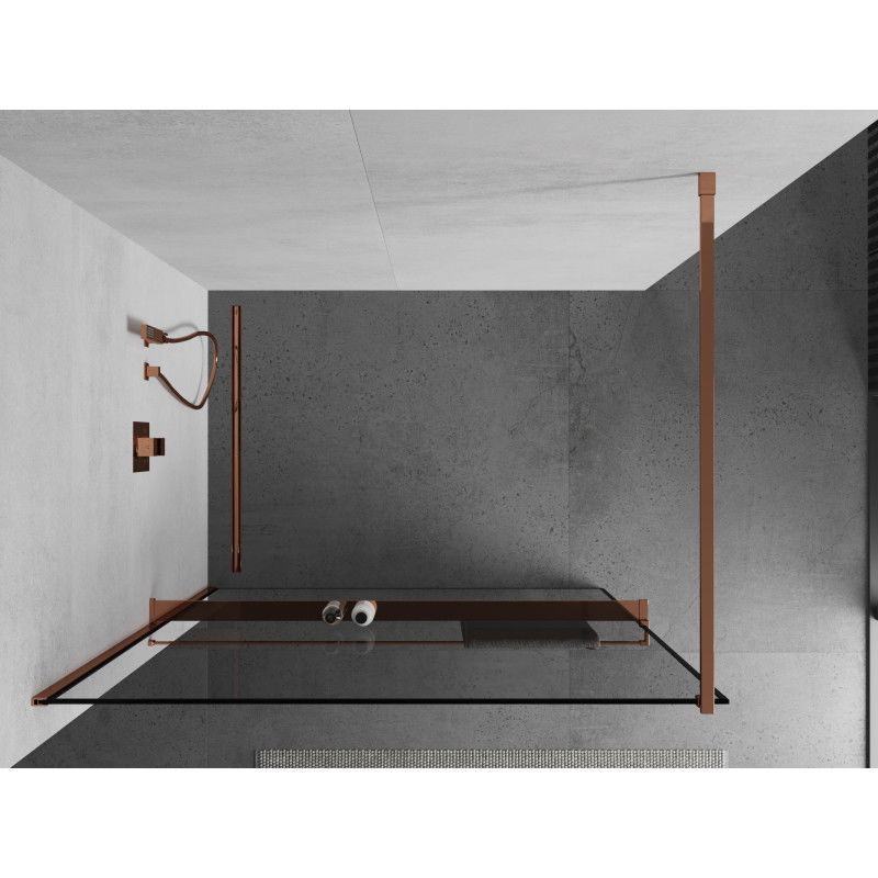 Mexen Kioto+ shower wall with shelf Walk-in 100 x 200 cm, black frame, rose gold - 800-100-121-60-70