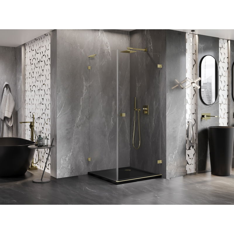 Mexen Lunar-B L right-hand swing shower cabin 100 x 100 cm, transparent, brushed gold - 832L-100-100-55-00-P