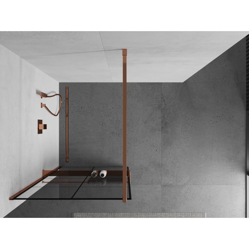 Mexen Kioto+ shower screen with shelf Walk-in 80 x 200 cm, black grid, pink gold - 800-080-121-60-77
