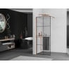 Mexen Kioto+ shower screen with a shelf and rail 90 x 200 cm, Transparent/Black pattern 8 mm Rose gold - 800-090-121-60-77