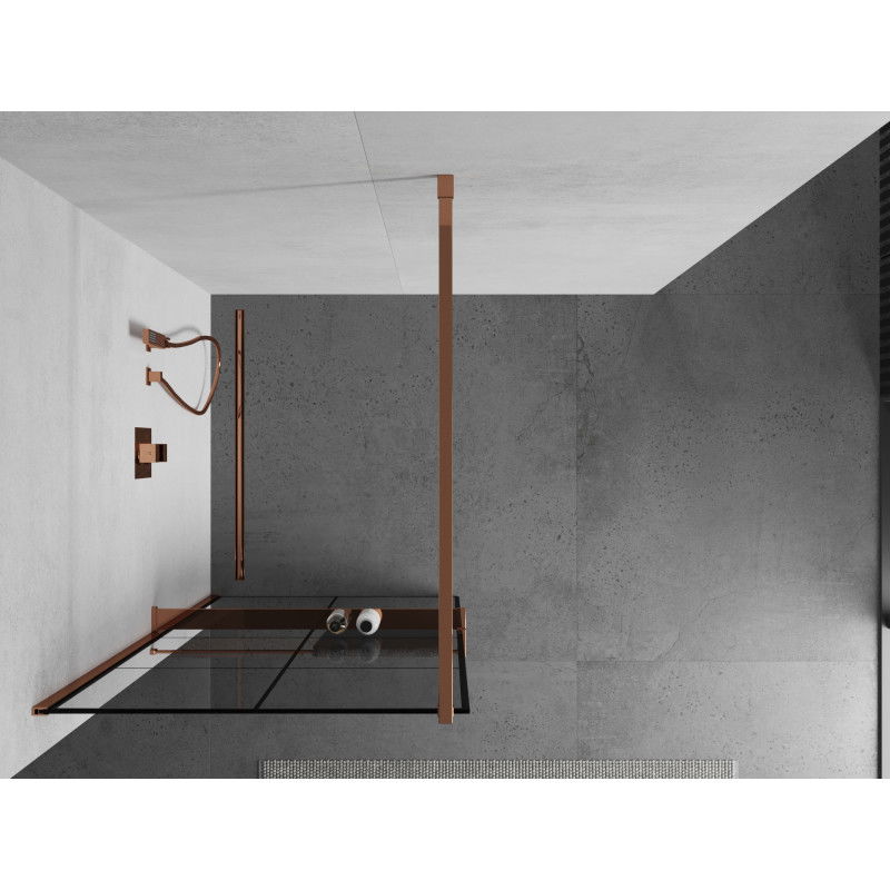Mexen Kioto+ shower wall with shelf Walk-in 90 x 200 cm, black grid, rose gold - 800-090-121-60-77