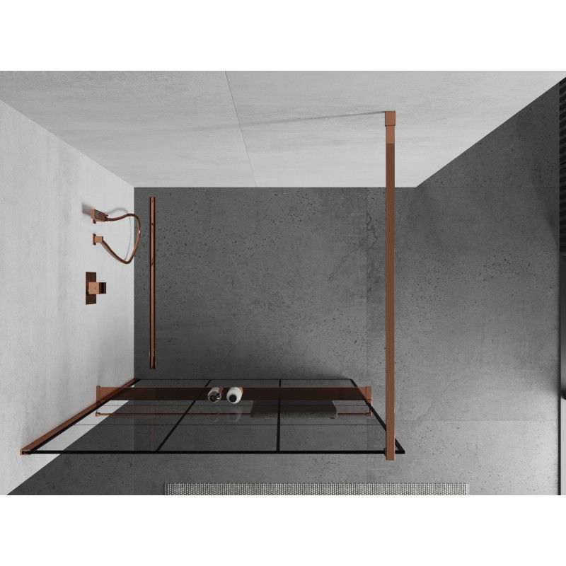 Mexen Kioto+ shower wall with shelf Walk-in 110 x 200 cm, black grid, pink gold - 800-110-121-60-77