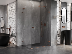 Mexen Lunar-B L shower enclosure right swing 85 x 70 cm, transparent, rose gold - 832L-085-070-60-00-P