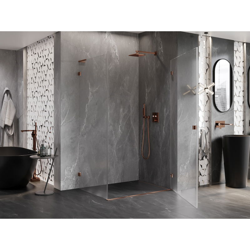 Mexen Lunar-B L Right Hinged Shower Enclosure 100 x 80 cm, Transparent, Rose Gold - 832L-100-080-60-00-P