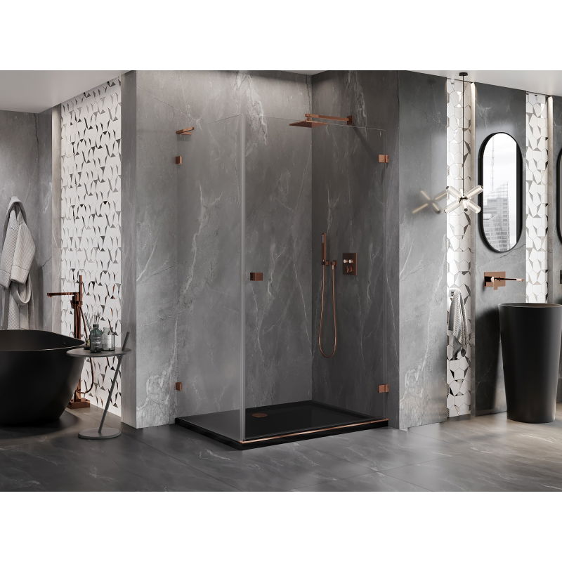 Mexen Lunar-B L shower enclosure, hinged right 100 x 90 cm, transparent, rose gold - 832L-100-090-60-00-P
