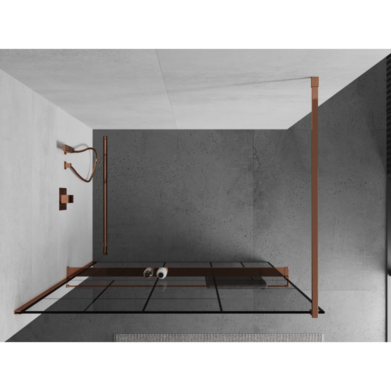 Mexen Kioto+ shower wall with shelf Walk-in 120 x 200 cm, black pattern, rose gold - 800-120-121-60-78